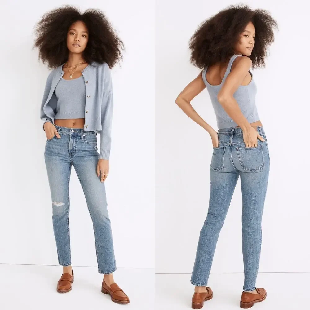 Madewell Mid-Rise Perfect Vintage Ripped Knee Jeans Ainsdale Wash sz 24